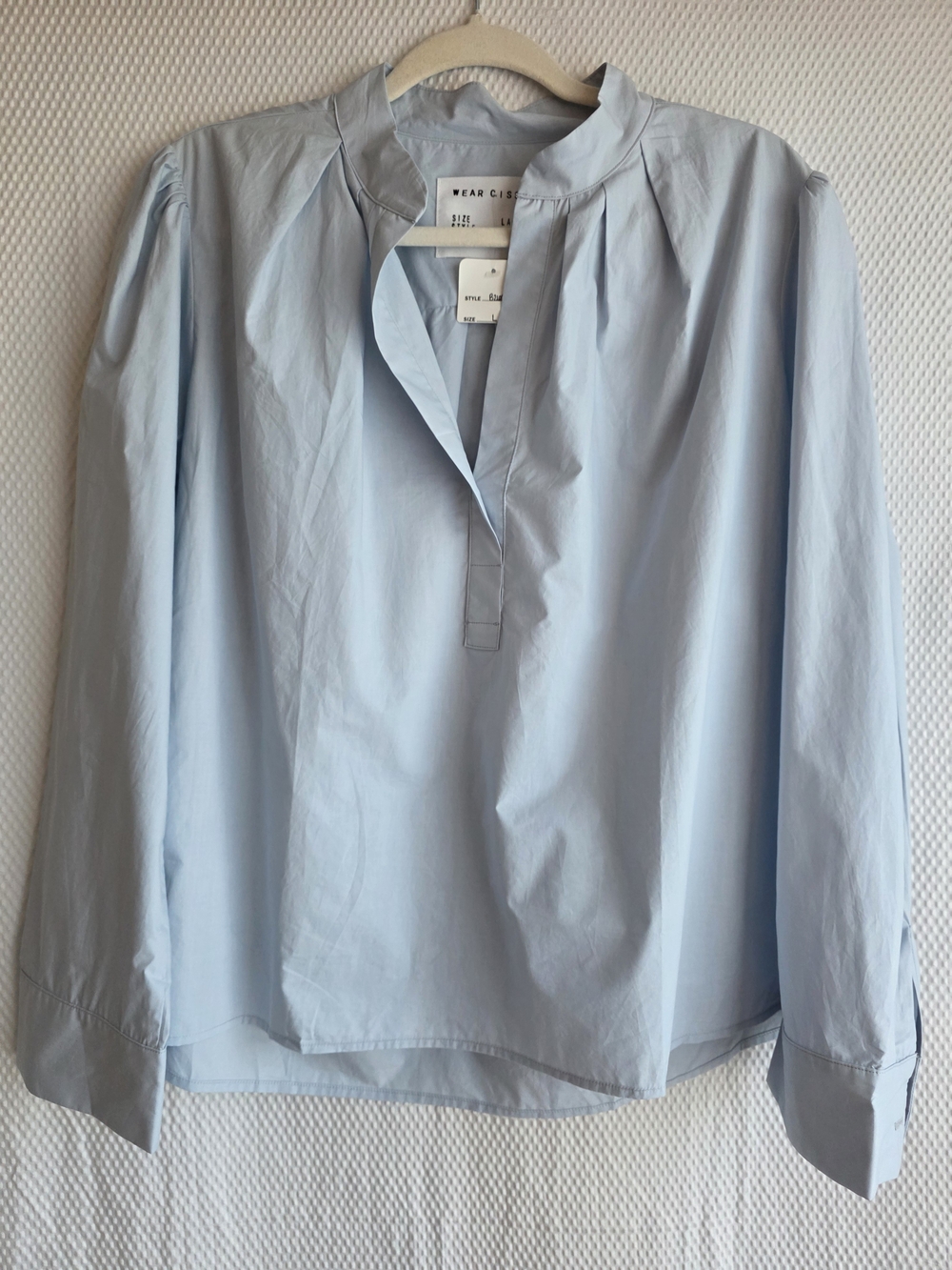 Wear Cissa Light Blue Poplin Blouse Mock Neck Size L NWOT